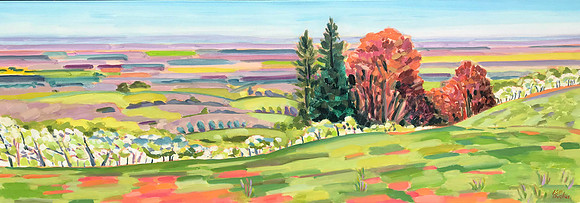 Apple Orchard - Carter Mountain, Blue Ridge Mountain Series- oil on canvas, 40" x 14"- $900