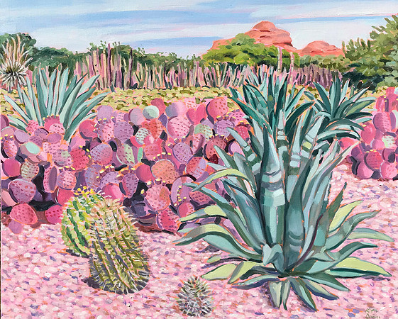 Pink Cactus. Phoenix Botanical Gardens- 24" x 36"- oil on canvas,$1500