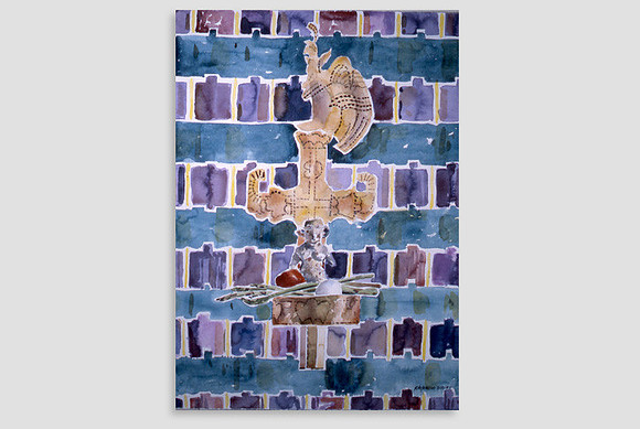 Teotihuacan Kitchen Goddess - watercolor 22"x32" $800