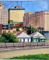 Corpus Christi, Kinney Street, 11" x 13"- watercolor-$450