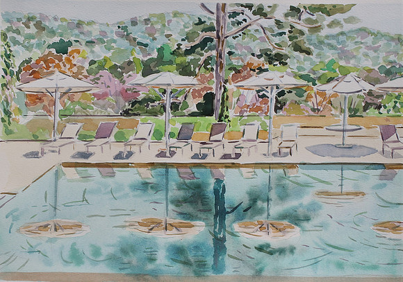 Pool at Keswick, 11" x 15" watercolor- Sold